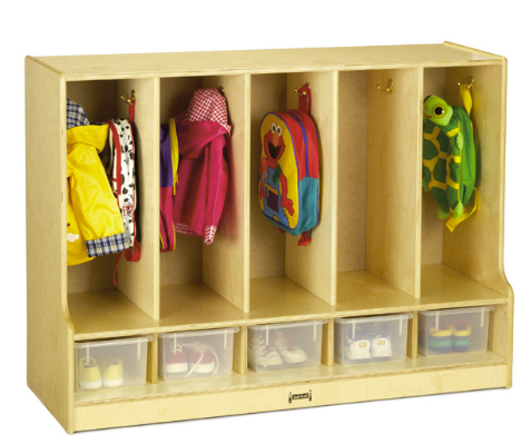 Jonti-Craft® Toddler 5 Section Coat Locker with Step